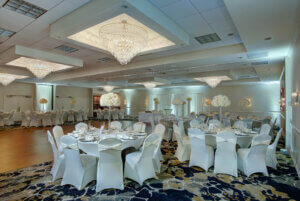 the atlantis ballroom set for a wedding